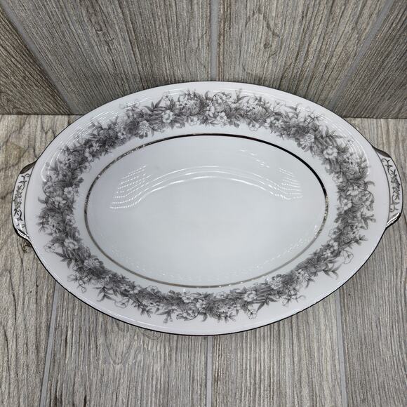 Sango Florentine 10" Oval Vegetable Serving Bowl Vintage Japan Platinum Trim - Picture 2 of 8